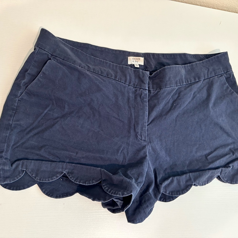 Navy Crown & Ivy Scalloped shorts, size 14